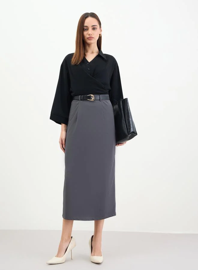 Women's A-Line Midi Skirt Grey