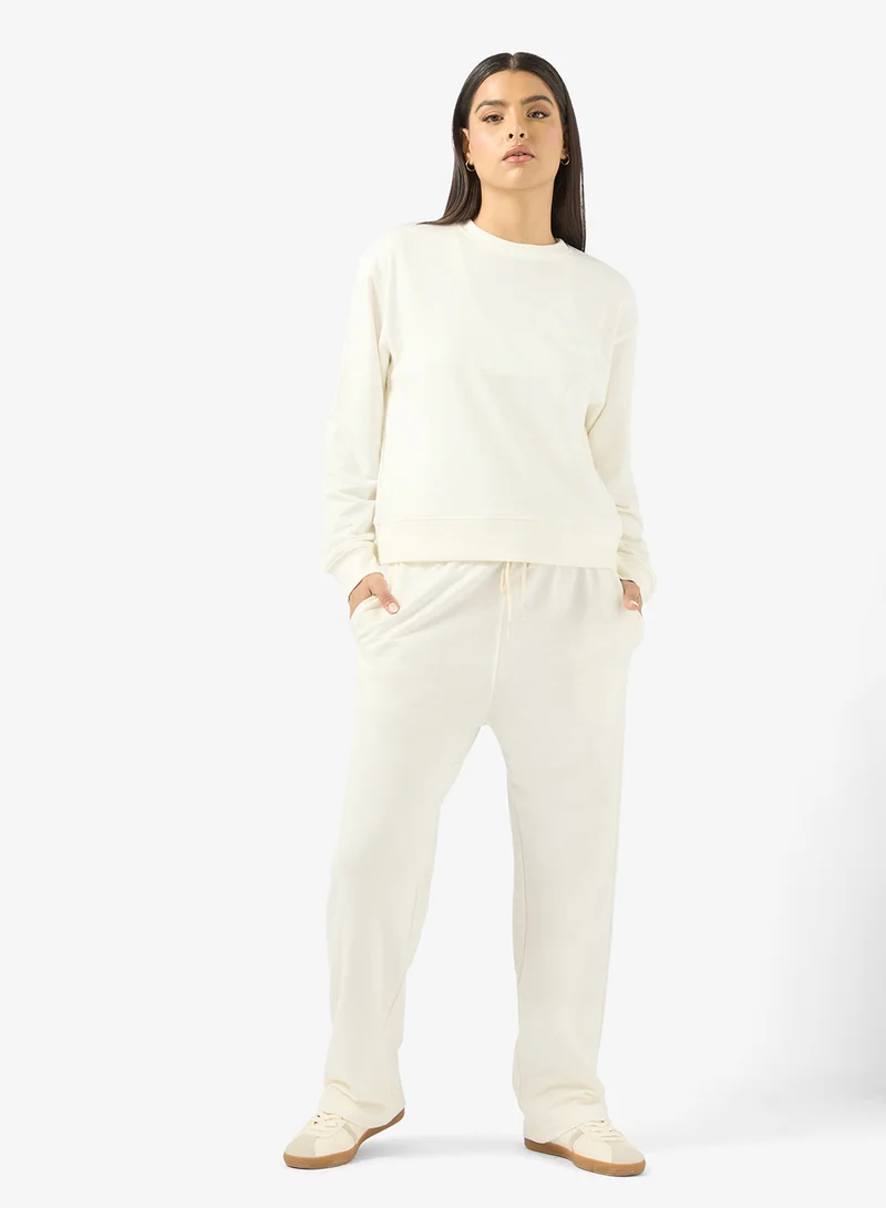 Crew Neck Sweatshirt & Sweatpants Set Beige