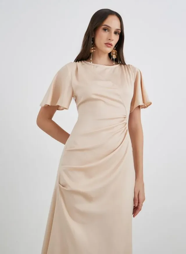Satin Gathered A-Line Maxi Dress – image 3