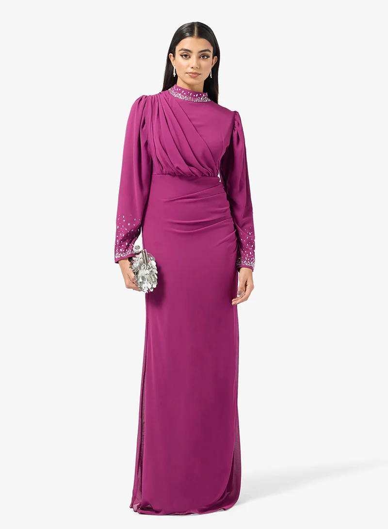 Embellished Neck Draped Dress