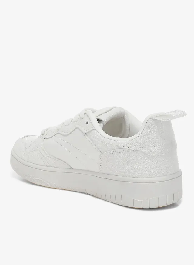 Faux Leather Casual Sneakers in White – image 3