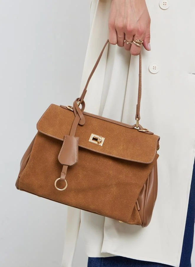 Twist Lock Drop Detail Shoulder Bag Tan