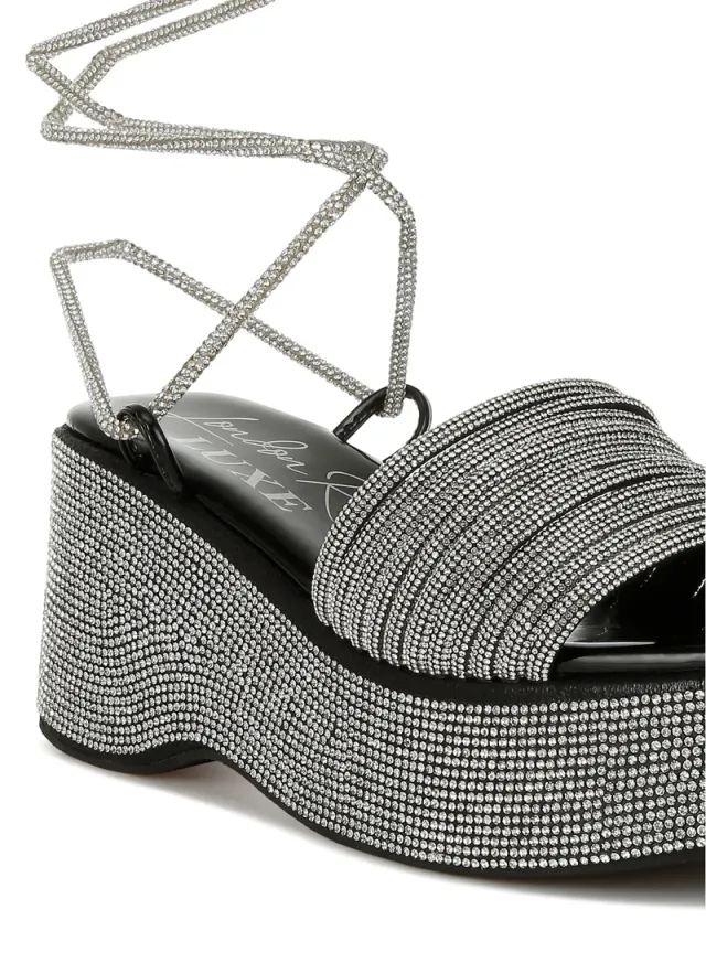 Rhinestone Lace-Up Sandals Rose Gold – image 5