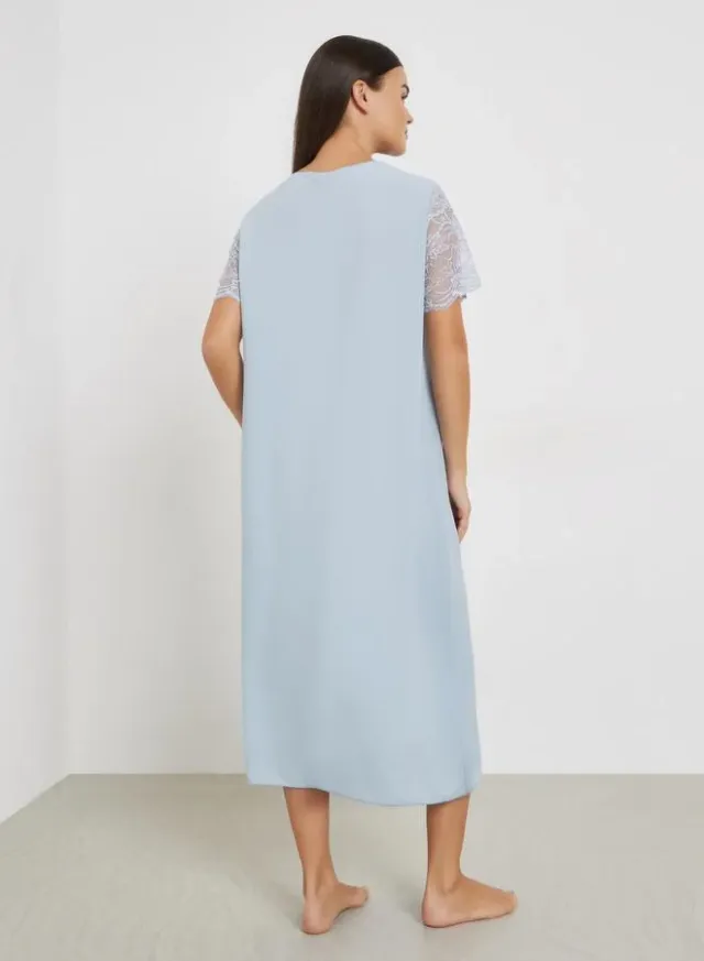 Waffle Lace Insert Button Nightdress – image 4