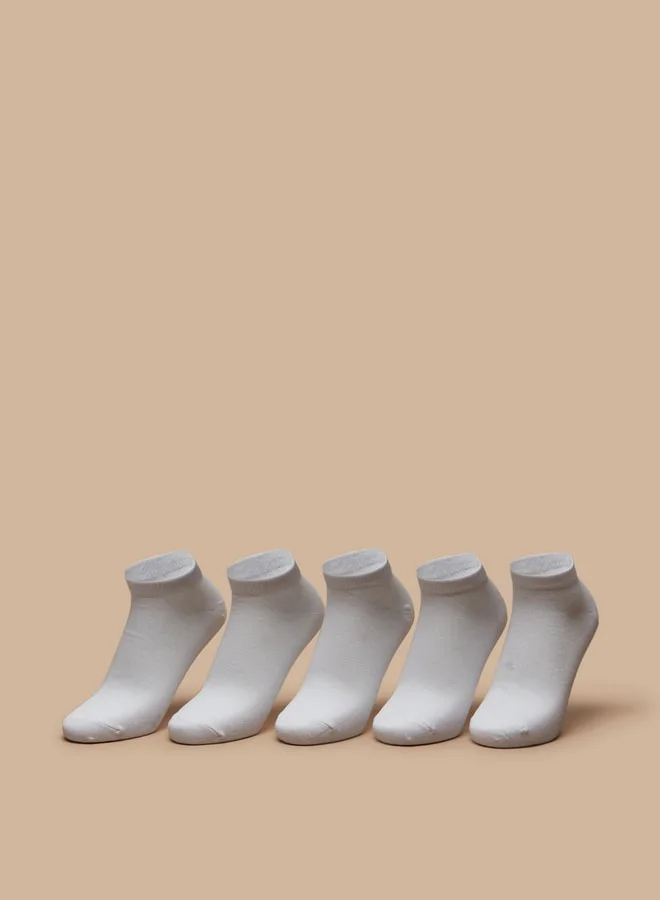 Women's Textured Ankle Socks, Set of 5 White