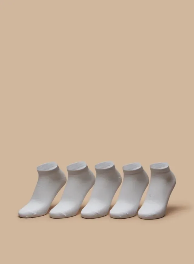 Women's Textured Ankle Socks, Set of 5 White