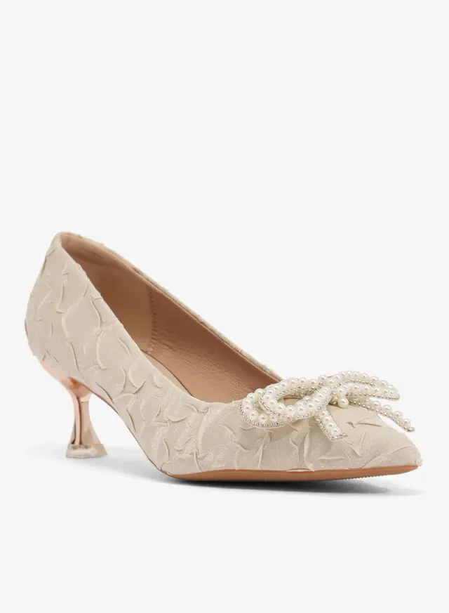 Rhinestone Bow Mid-Heel Pumps – image 2