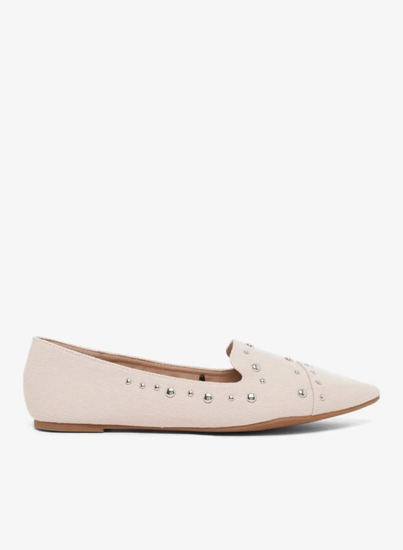 Styli Embellished Suede Pointed Toe Shoes Beige