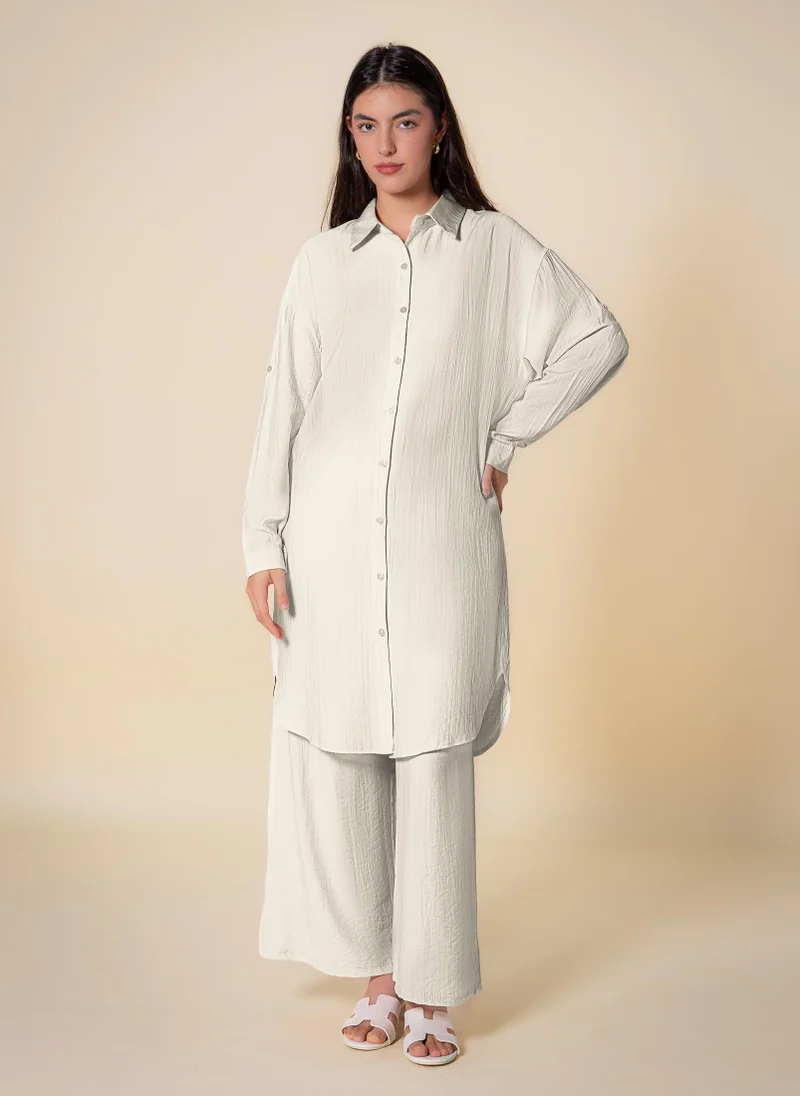 Long Modest Shirt Set Beige