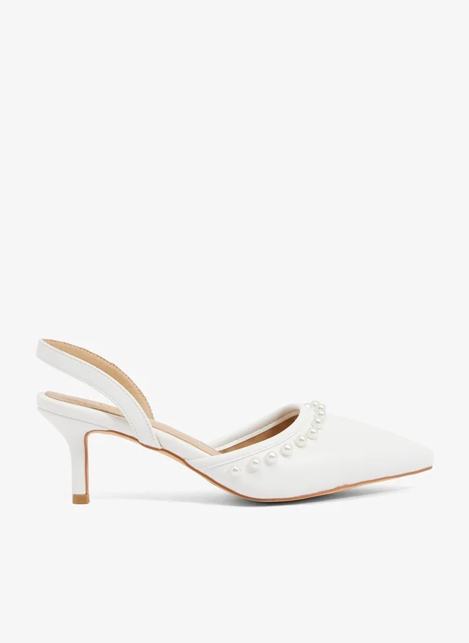Pearl Trim Slingback Cream