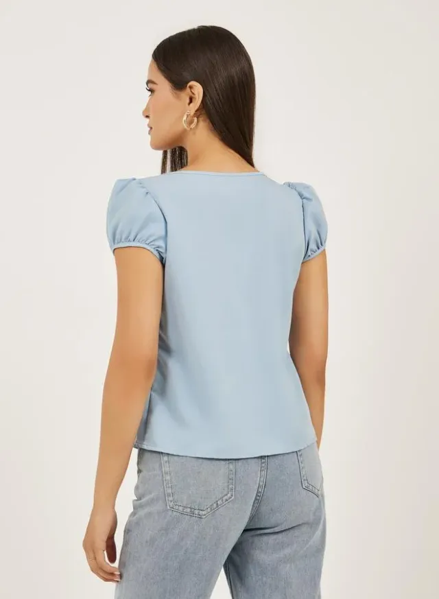 Styli Women's White Casual Top with Puff Sleeves and Gathered Detail – image 4