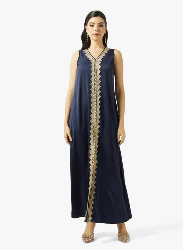 Blue Embroidered Abaya Set with Inner Dress for Ramadan – image 4