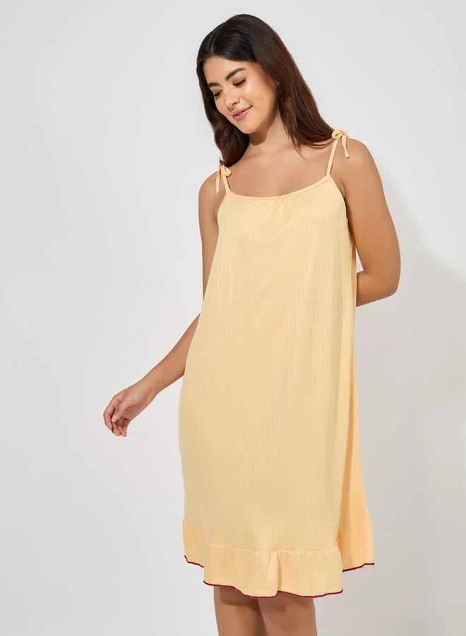 Styli Strappy Ruffle Hem Slip Dress Yellow