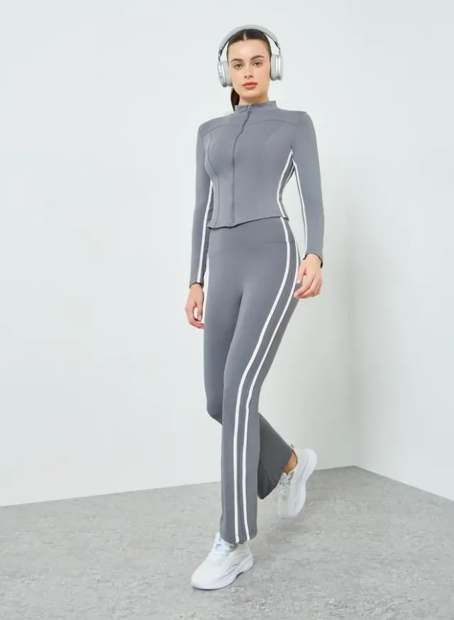 Contrast Stripe Jacket & Leggings Set Grey