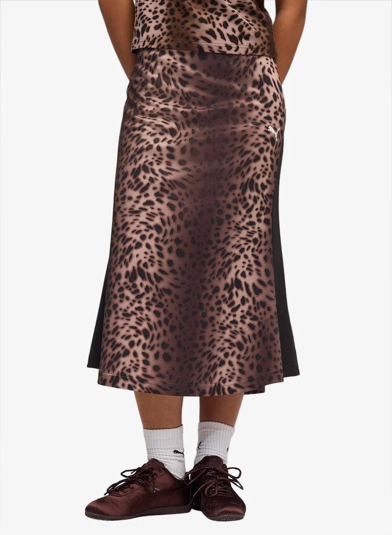 T7 Leo Luxe AOP Skirt Saddle Brown