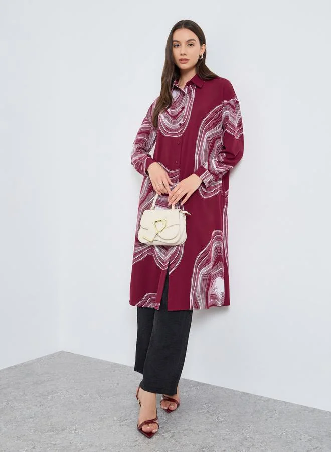 Black Marble Longline Co-ord Set Burgundy