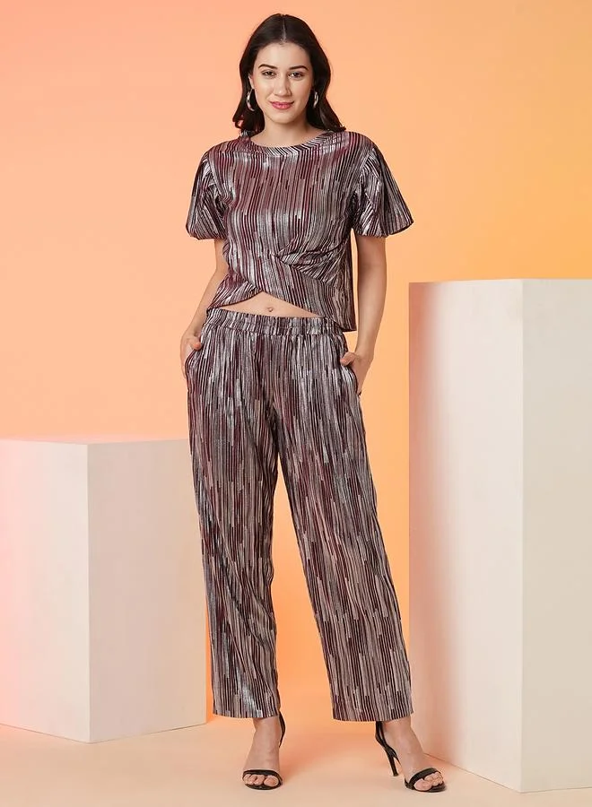 Globus Striped Crop Top and Trouser Co-ord Set Red