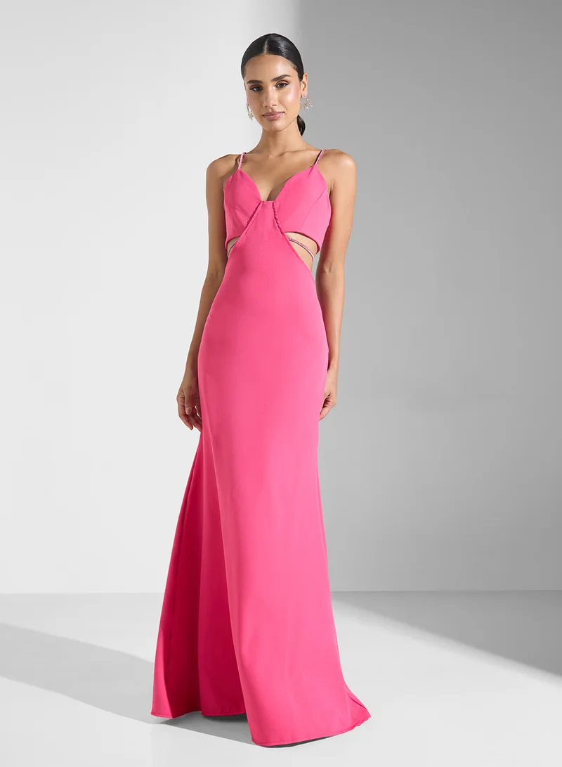 Cutout Fitted Gown Bright Pink