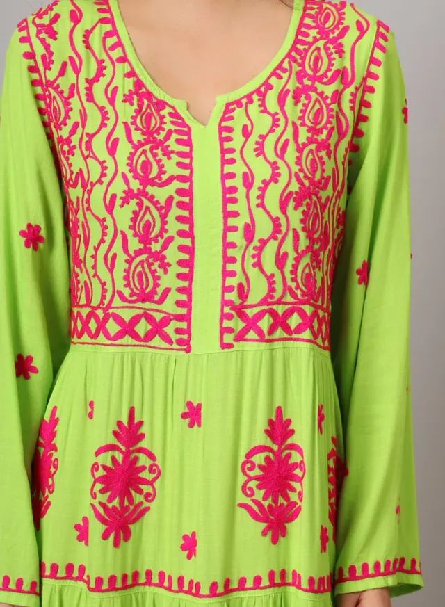 Turquoise Cotton Embroidered Jalabiya for Women - Plus Size – image 5