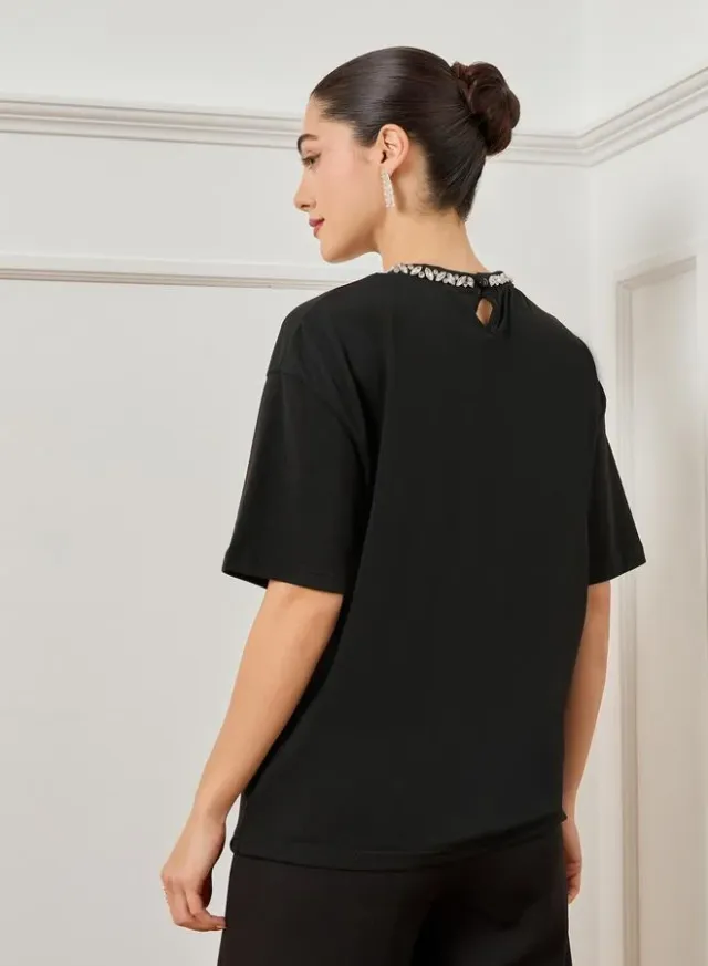 Women's Embellished Oversized T-Shirt Black – image 4