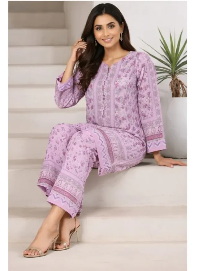 Purple Floral Cotton Printed Kurta and Salwar Set for Women – image 3