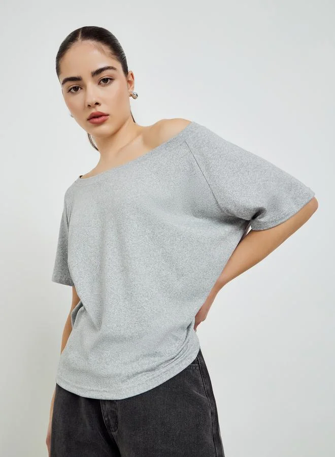 Off Shoulder Oversized T-Shirt Grey