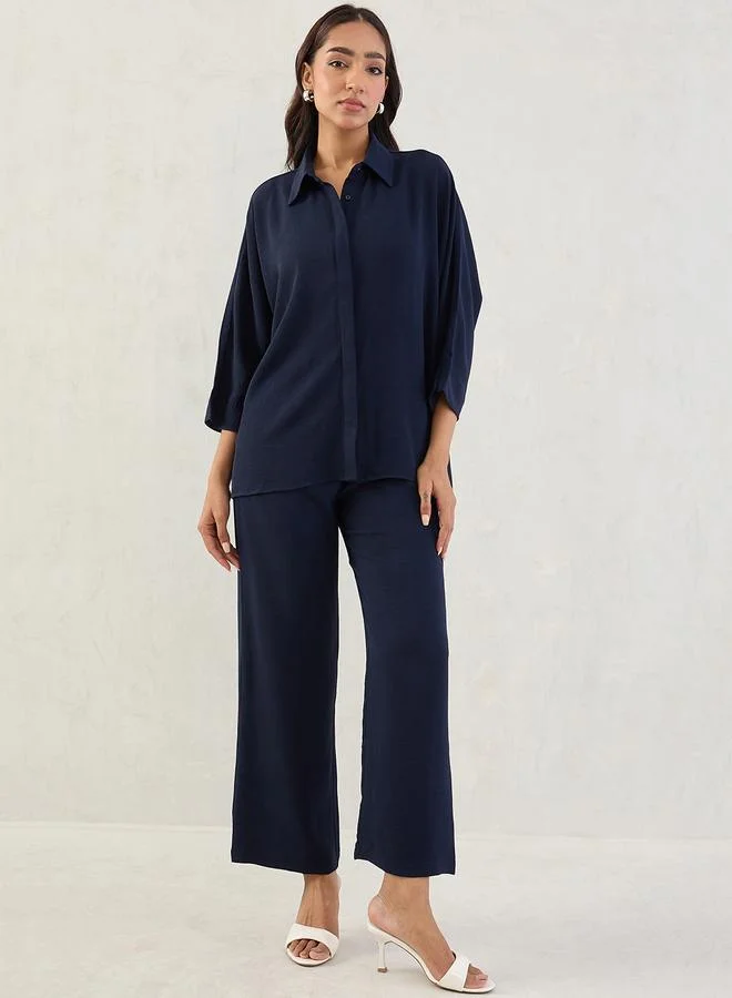 Kimono Sleeve Shirt and Trousers Co-ord Deep Navy