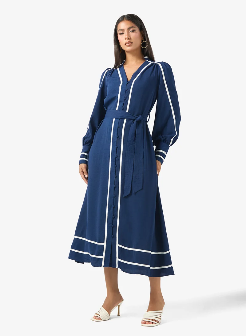 Contrast Trim Dress Steel Blue