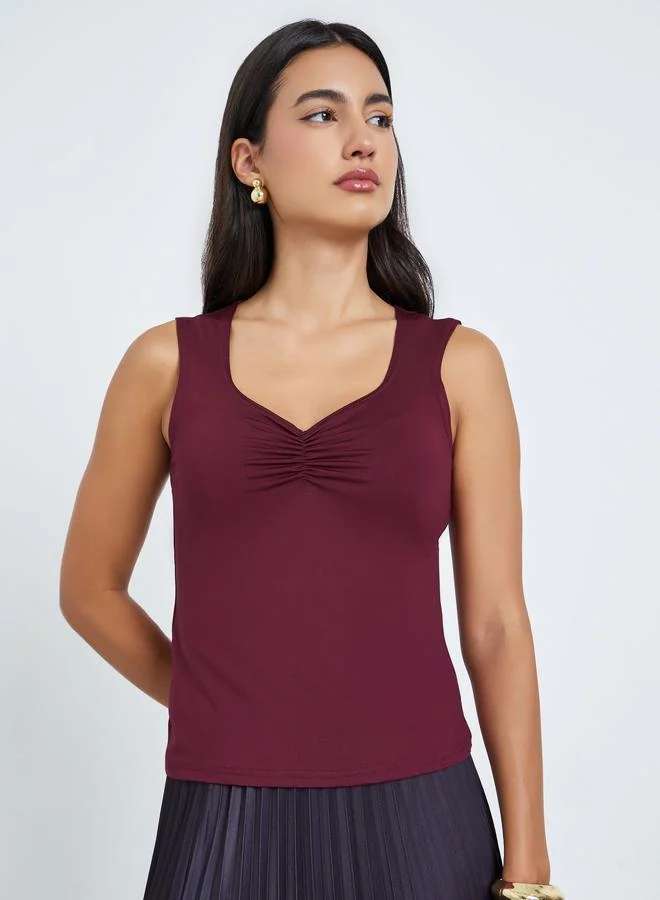 Sweetheart Neck Sleeveless Tank Top Burgundy
