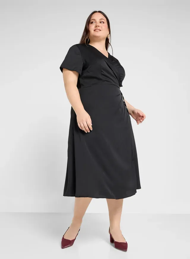 Satin Wrap Midi Dress