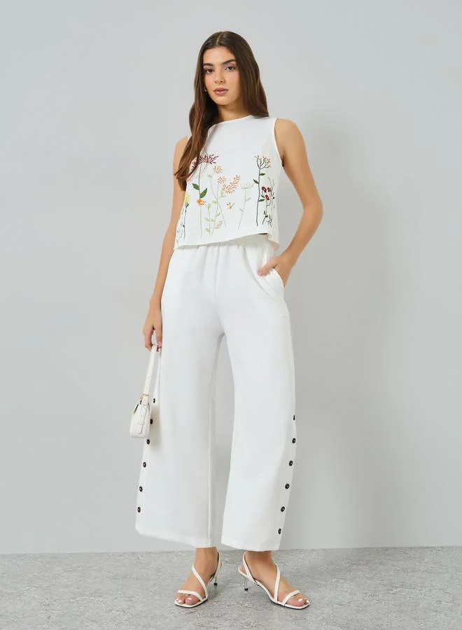 Floral Embroidered Top and Pants Co-Ord White