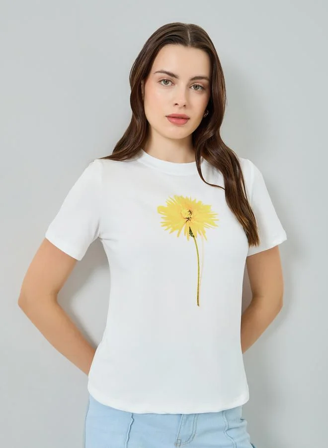 Floral Graphic Print T-Shirt White