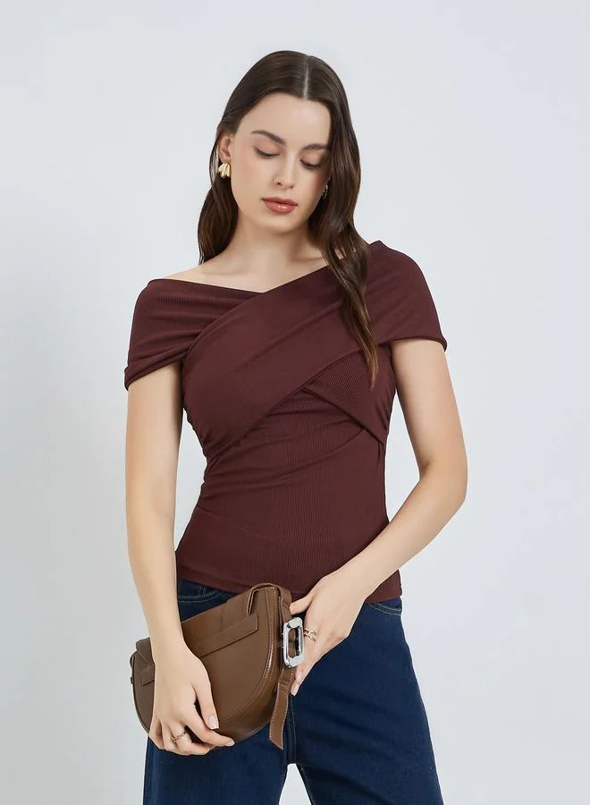 One-Shoulder Fitted Knit Top Burgundy