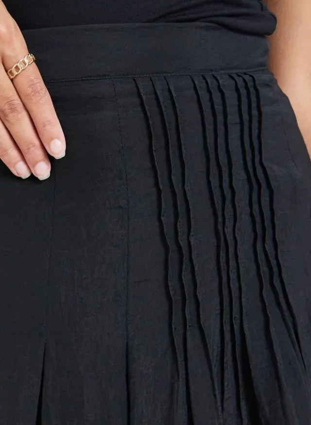 Pleated A-Line Midi Skirt Black – image 3
