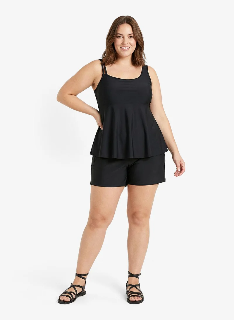 One Shoulder Swim Top & Short Set Black
