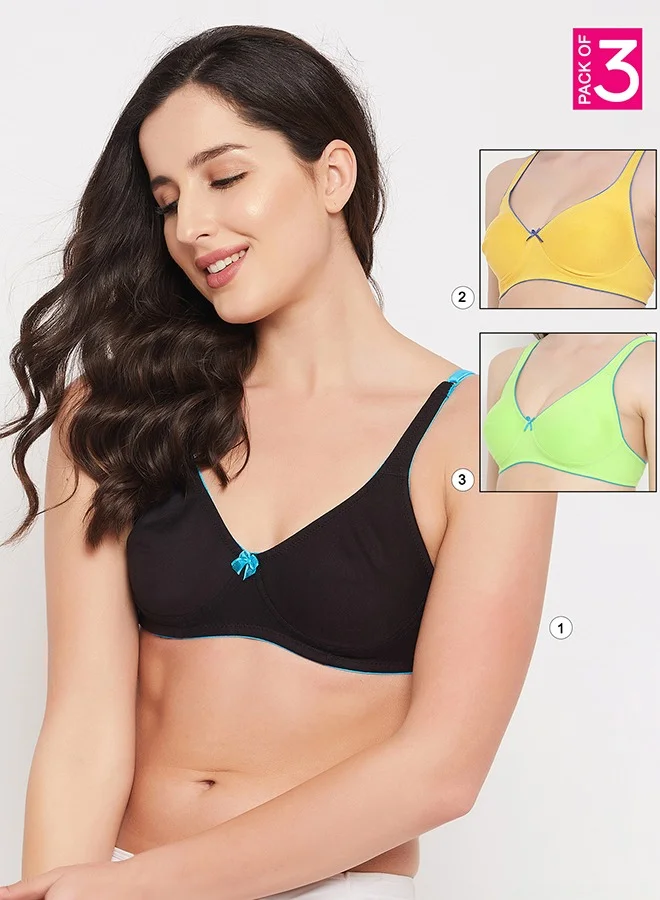 Clovia Cotton Everyday Demi Cup Bras (Pack of 3) Black