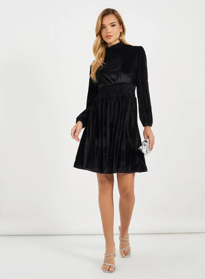 Velvet Smocked Waist Dress