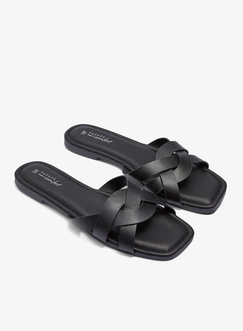 Wide Fit Weave Strap Mule Sandals Black