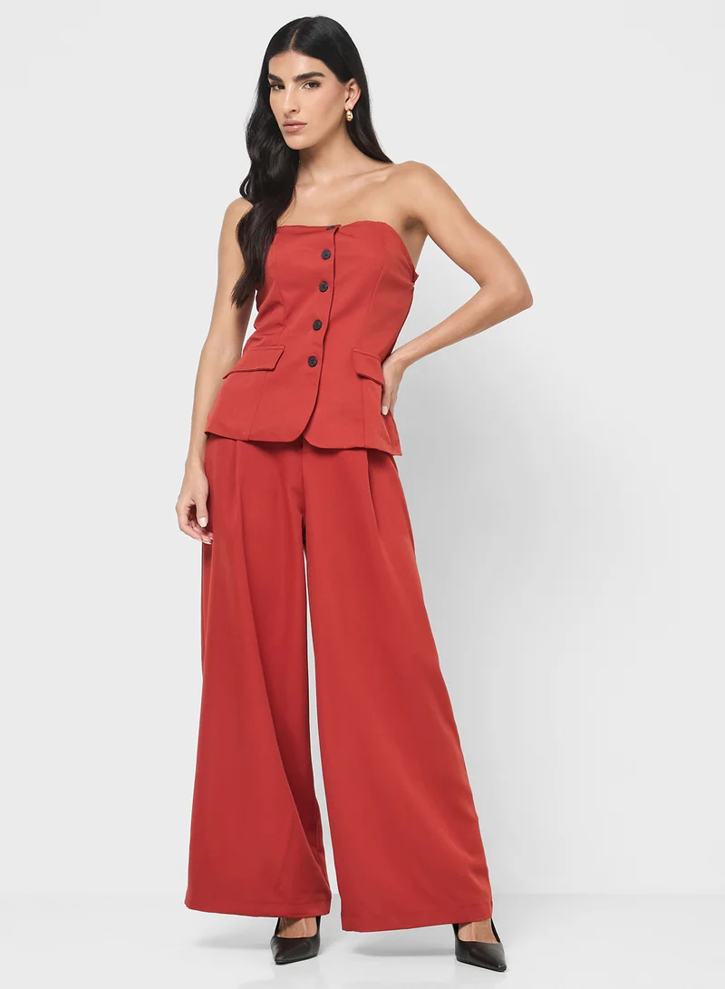 Bandeau Vest and Pant Set Burgundy