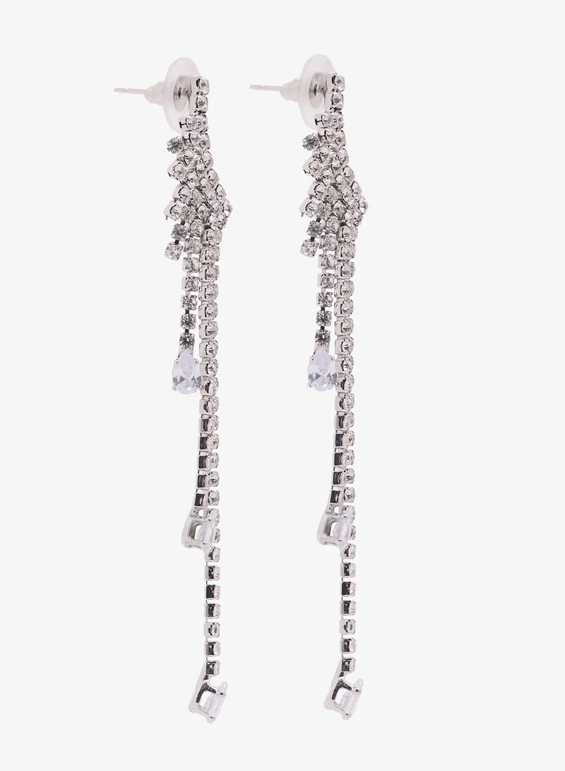 Rhinestone Embellished Drop Ear Cuffs Silver