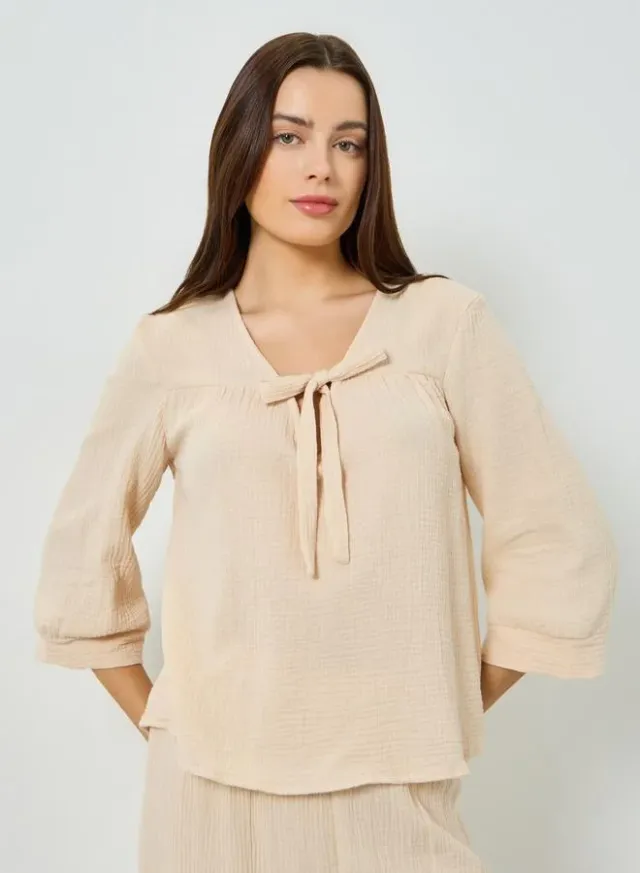Cotton Gauze Tie Front Wide Leg Pyjama Set – image 2