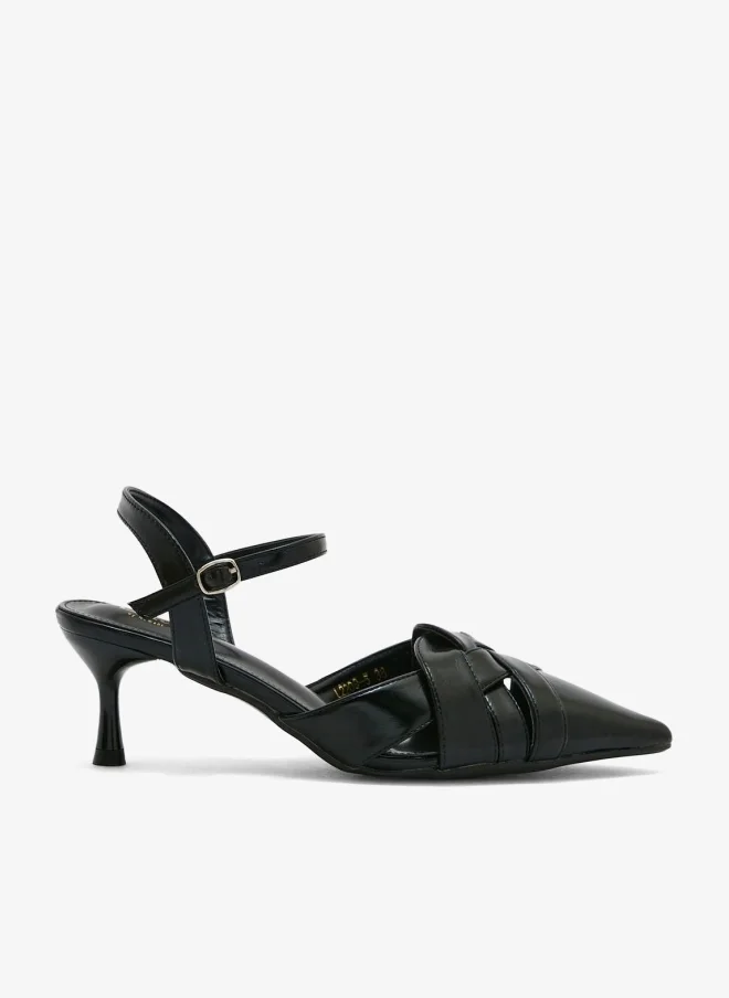 Interwoven Ankle Strap Pointed Pump Black