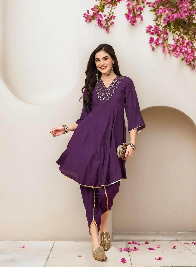 Women's Cotton Self Design Kurta Palazzo Set Lilac