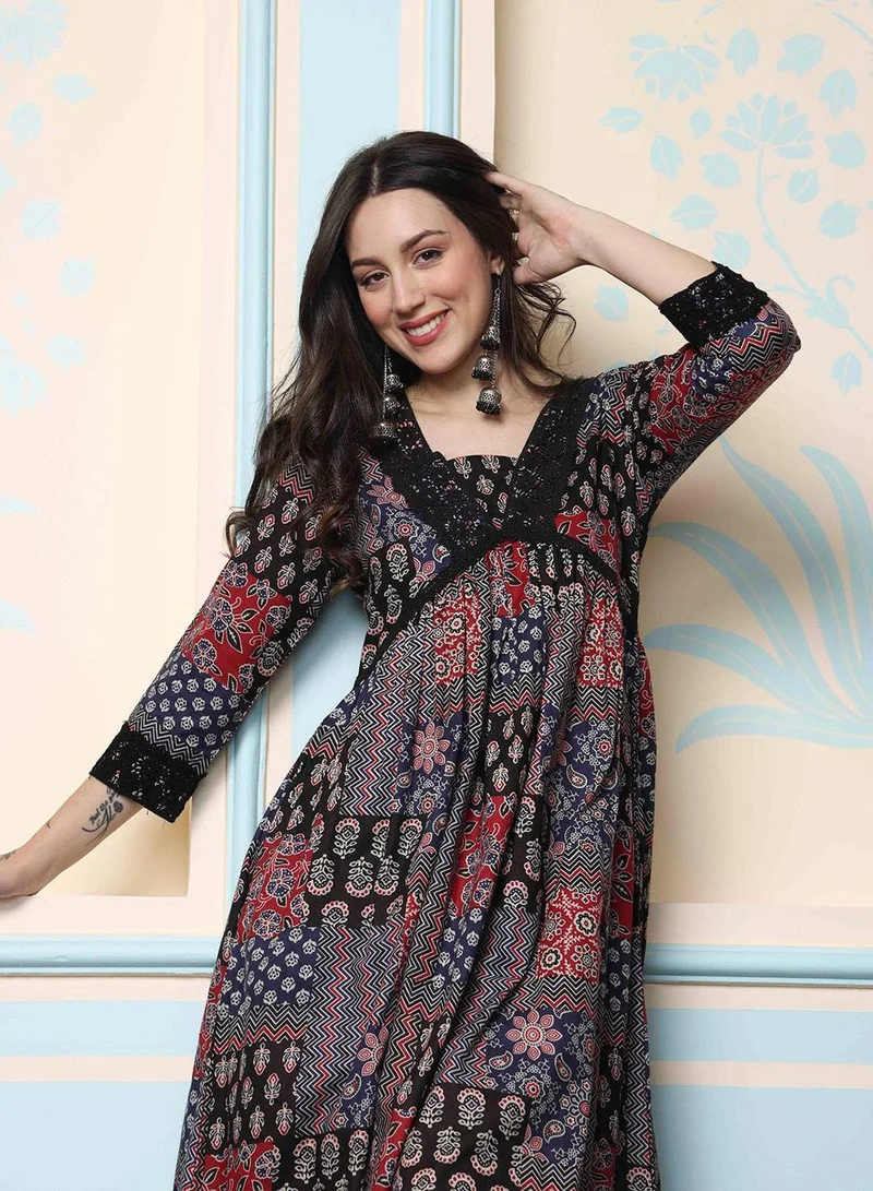 Women's Cotton Self Design Kurta Palazzo Set Black