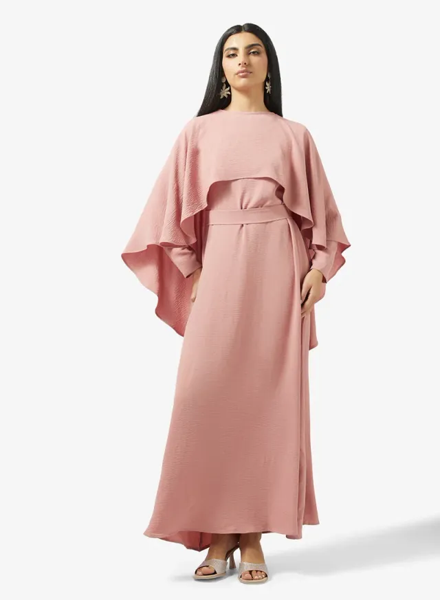Dusty Rose Maxi Fit & Flare Dress with Cape, Modest Style – image 5