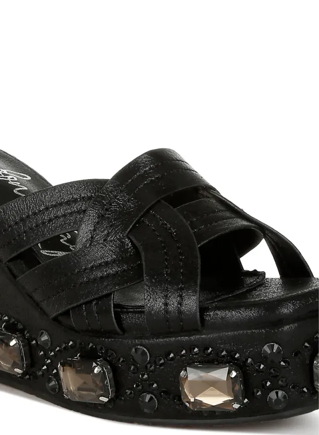 Chunky Rhinestone Cut-Out Sandals Pewter – image 5