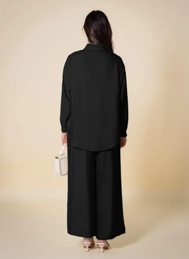 Women's Cotton Blend Collared Long-Sleeve Shirt and Pants Set – image 3