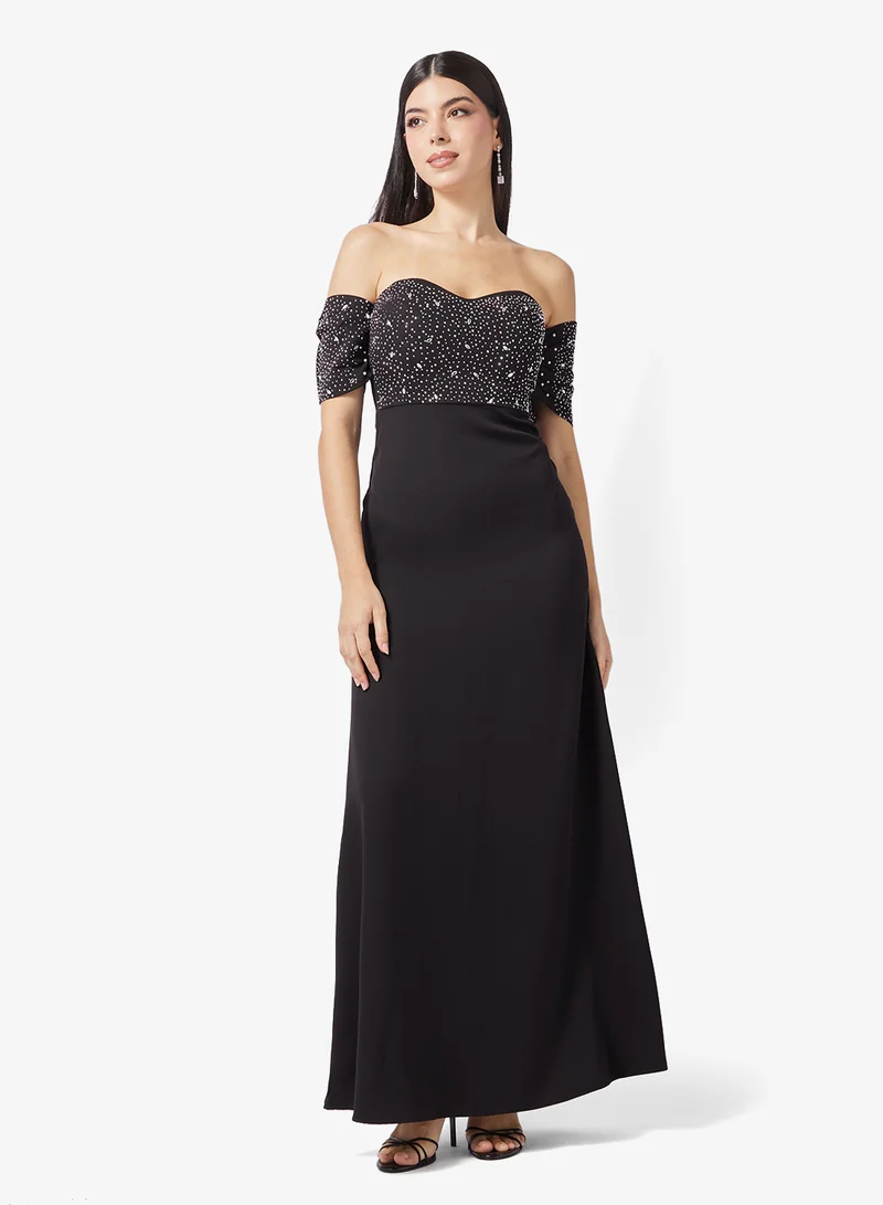 Shimmer Bodice Off-Shoulder Dress