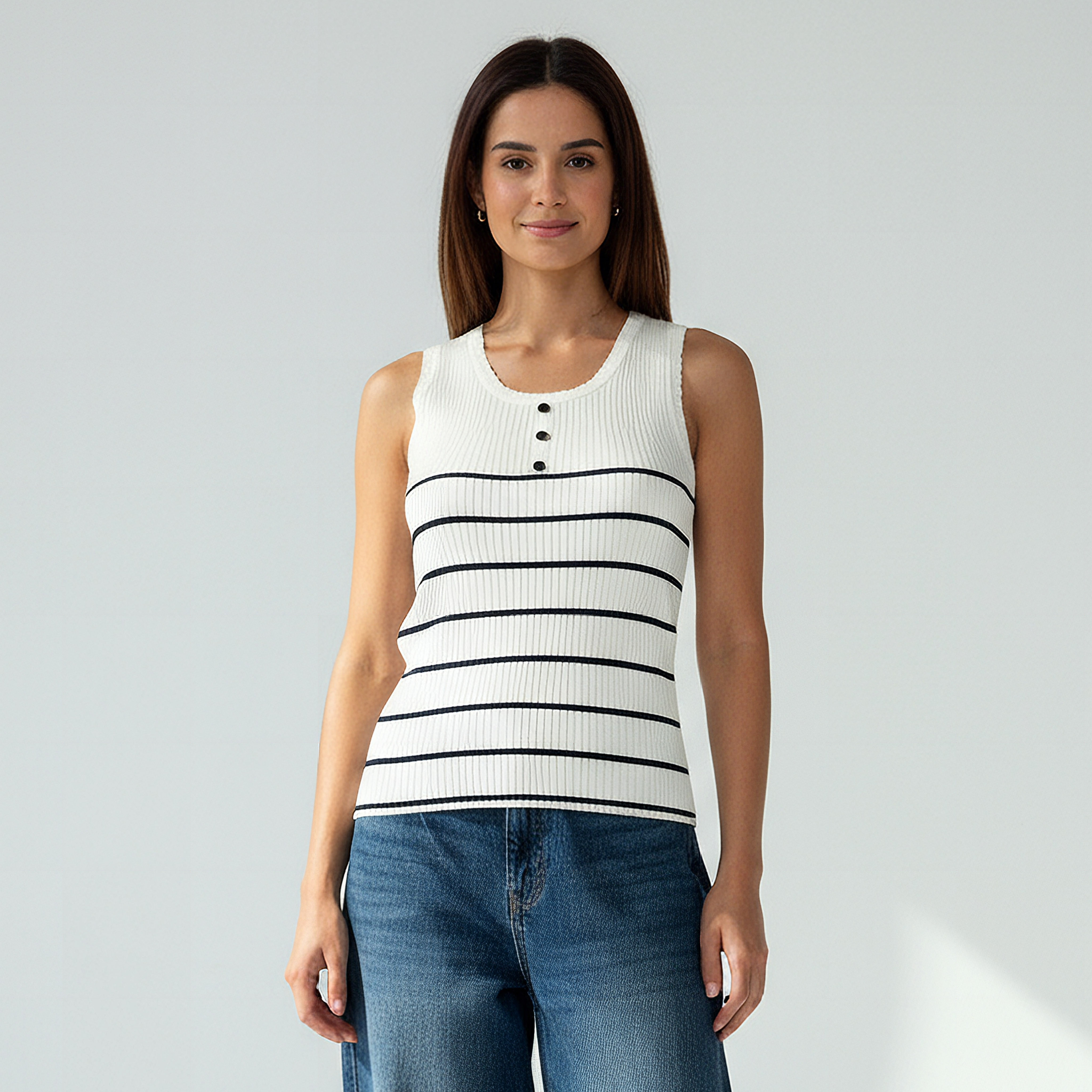 Ribbed Striped Tank Top White