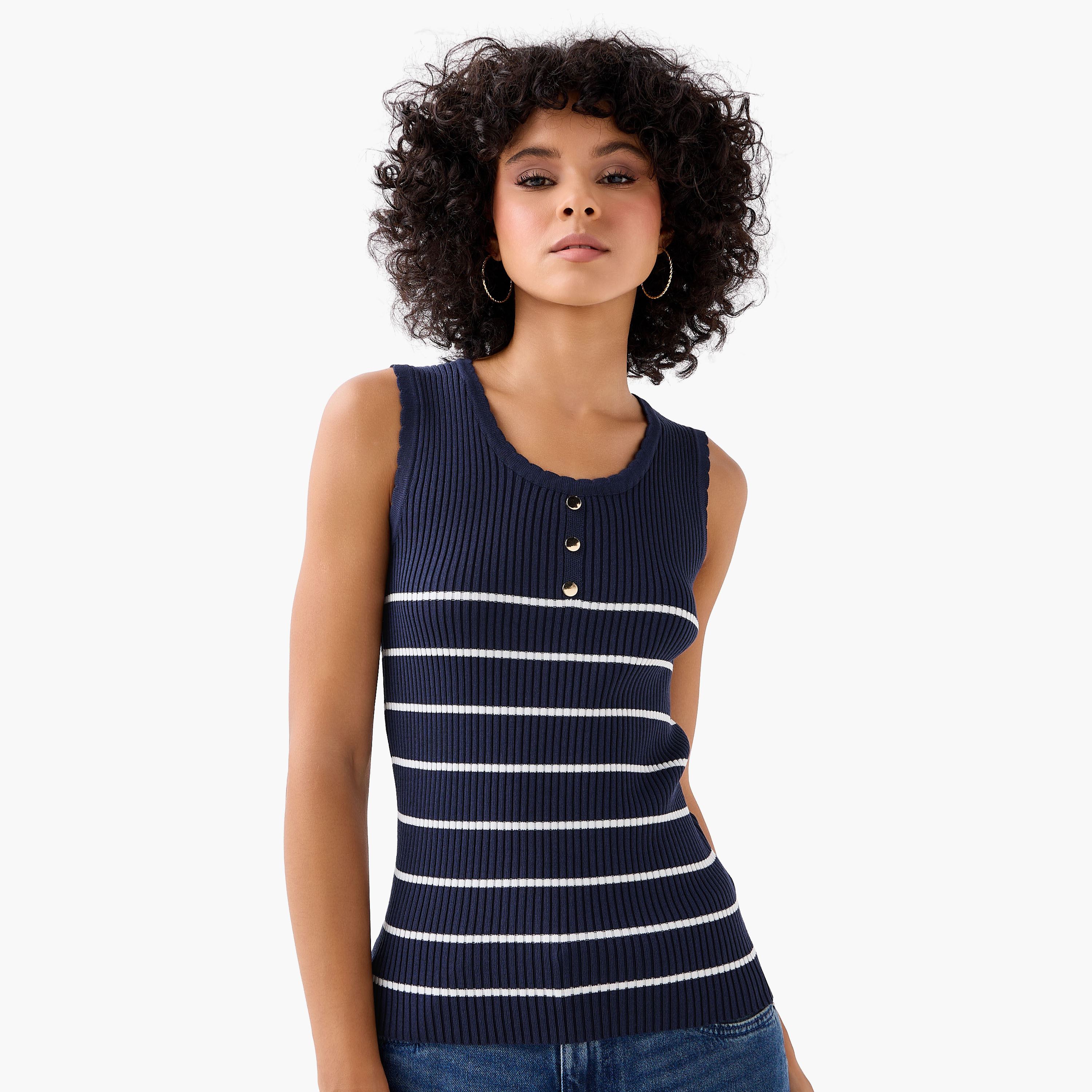 Striped Ribbed Tank Top Blue